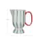 Hello Honey® 1qt. Red, Aqua & Cream Hand-Painted Stoneware Footed Pitcher with Stripes